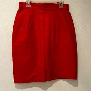 Ladies Red Leather Pencil Skirt.